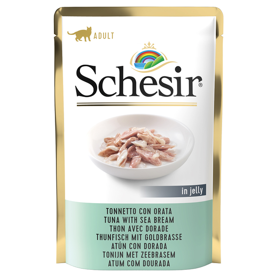 Schesir Jelly Pouch 24 x 85 g - tonnikala & kultaotsa-ahven