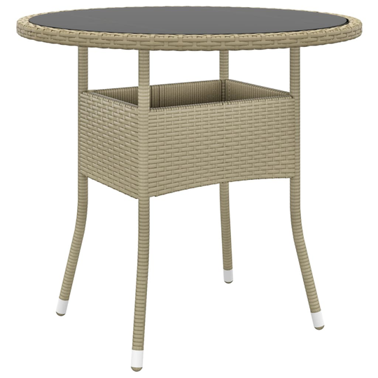 vidaXL Puutarhapöytä Ø80x75 cm karkaistu lasi ja polyrottinki beige