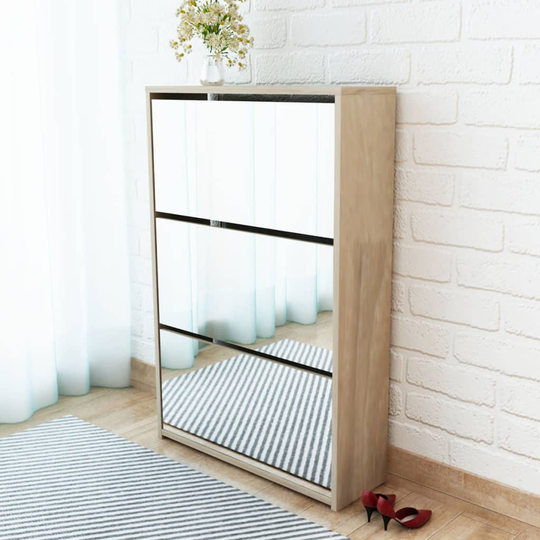 vidaXL Kenkäkaappi 3 kerrosta ja peilit Tammi 63x17x102.5 cm