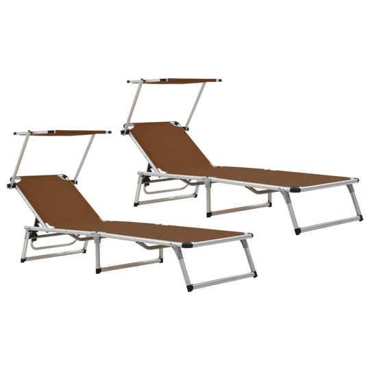 vidaXL 312461 Folding Sun Loungers with Roof 2 pcs Aluminium&Textilene Brown