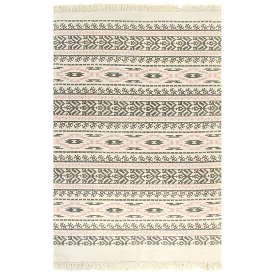 vidaXL Kelim matto puuvilla 120x180 cm kuviolla harmaa/pinkki