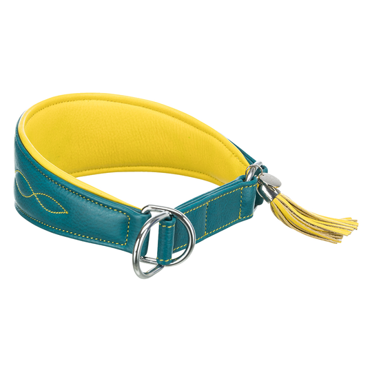 Trixie Active Comfort -kaulapanta vinttikoirille, petrooli/keltainen - S-M-koko: 33-42 cm, L 60 mm