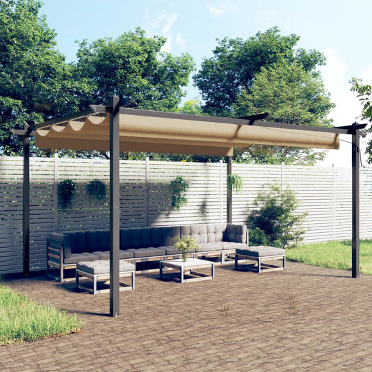 vidaXL Puutarhan huvimaja sisäänvedettävällä katolla 4x3 m taupe