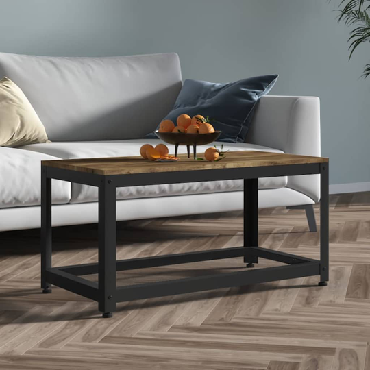 vidaXL Sohvapöytä tummanruskea ja musta 90x45x45 cm MDF ja rauta