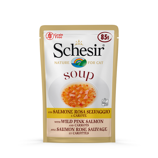 Schesir Cat Soup 12 x 85 g - villi kyttyrälohi & porkkana