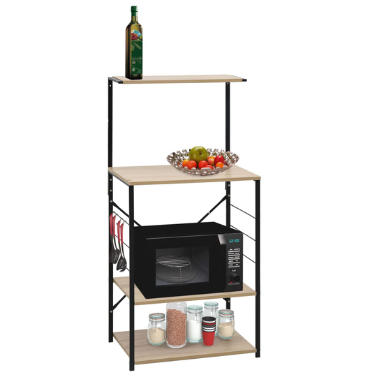 vidaXL Mikroaaltouunikaappi musta ja tammi 60x39,6x123 cm lastulevy