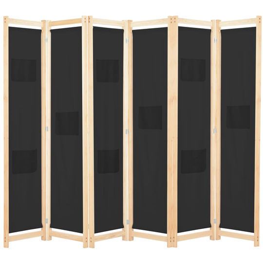 vidaXL 6-Paneelinen Tilanjakaja musta 240x170x4 cm kangas