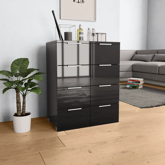 vidaXL Senkki korkeakiiltoinen musta 60x35x80 cm lastulevy