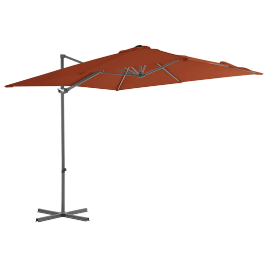 vidaXL Riippuva aurinkovarjo teräspylväällä terrakotta 250x250 cm