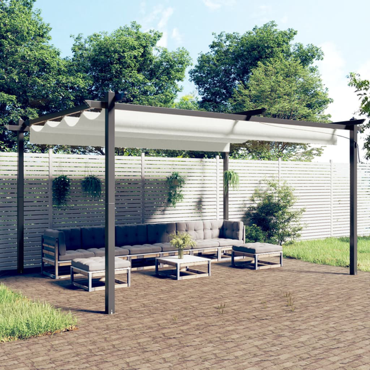 vidaXL Puutarhan huvimaja sisäänvedettävällä katolla 4x3 m kerma