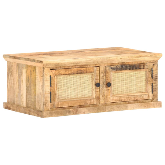 vidaXL Sohvapöytä 90x50x35 cm täysi mangopuu ja luonnonruoko