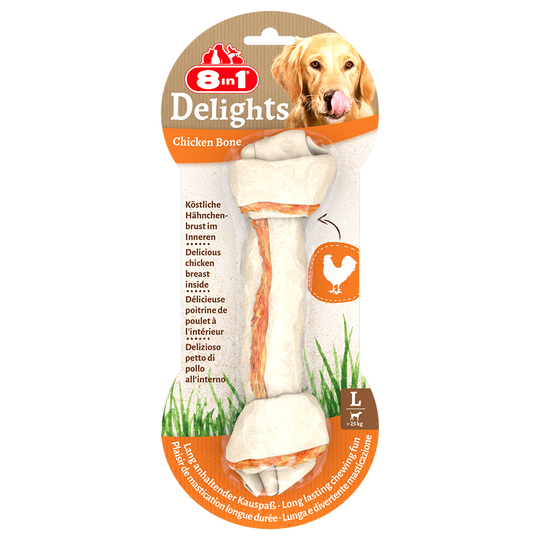 2 + 1 kaupan päälle! 3 x 8in1 Delights -koiranherkut - puruluut kana: L, 3 x 85 g (3 kpl)