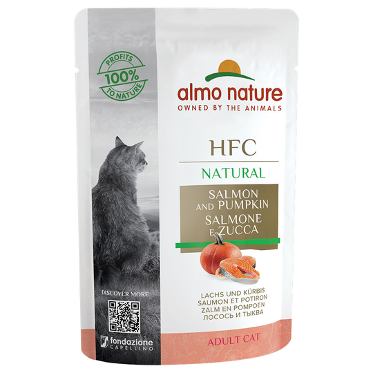 Almo Nature HFC Natural Pouch -säästöpakkaus: 24 x 55 g - lohi & kurpitsa