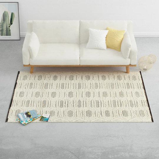 vidaXL Matto käsinkudottu villa 160x230 cm mustavalkoinen