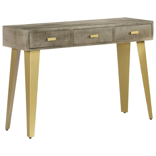 vidaXL Konsolipöytä täysi mangopuu harmaa messinki 110x35x76 cm