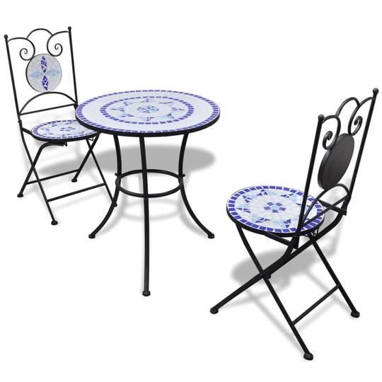 vidaXL 3-osainen Bistrokalustesarja mosaiikki sininen ja valkoinen