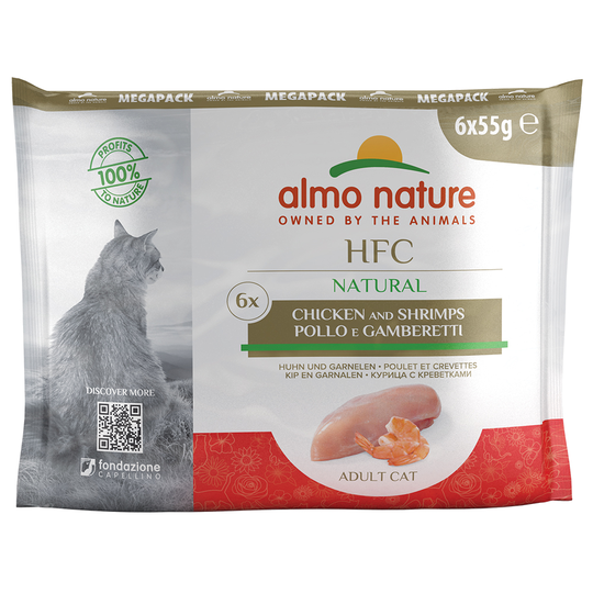 Almo Nature HFC Natural Pouch -säästöpakkaus: 24 x 55 g - kana & katkarapu