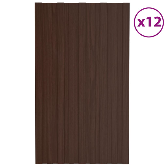 vidaXL Kattopaneeli 12 kpl galvanoitu teräs ruskea 80x45 cm