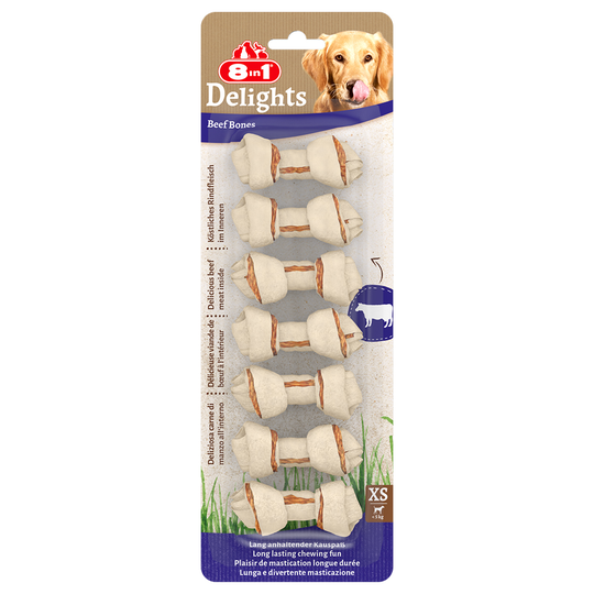 2 + 1 kaupan päälle! 3 x 8in1 Delights -koiranherkut - puruluut nauta: XS, 3 x 84 g (21 kpl)