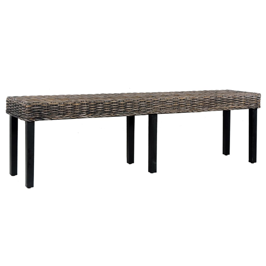 vidaXL Penkki 160 cm musta luonnollinen kubu-rottinki/täysi mangopuu