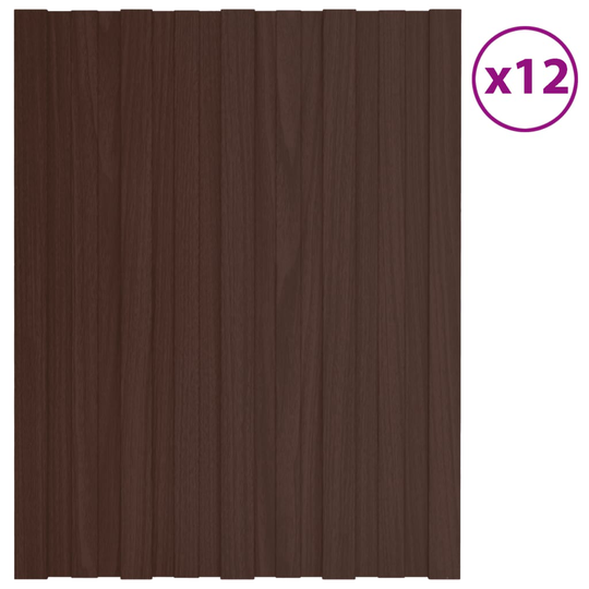 vidaXL Kattopaneeli 12 kpl galvanoitu teräs ruskea 60x45 cm