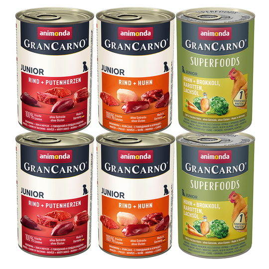 Animonda GranCarno Junior -lajitelma - 6 x 400 g lajitelma (3 makua)