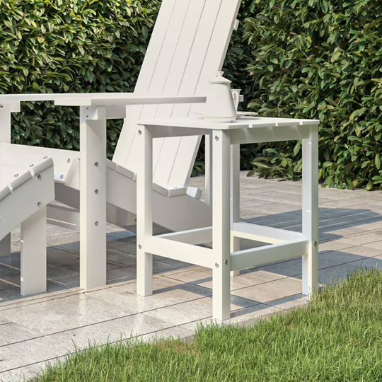 vidaXL Adirondack puutarhapöytä valkoinen 38x38x46 cm HDPE