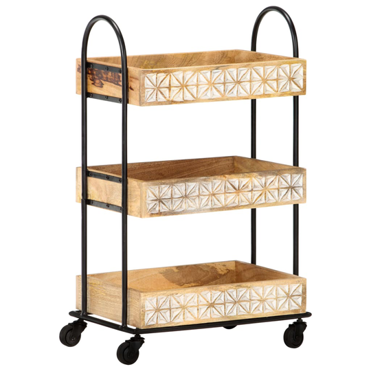 vidaXL Tarjoiluvaunu 3 tasoa 46x30x76 cm täysi mangopuu