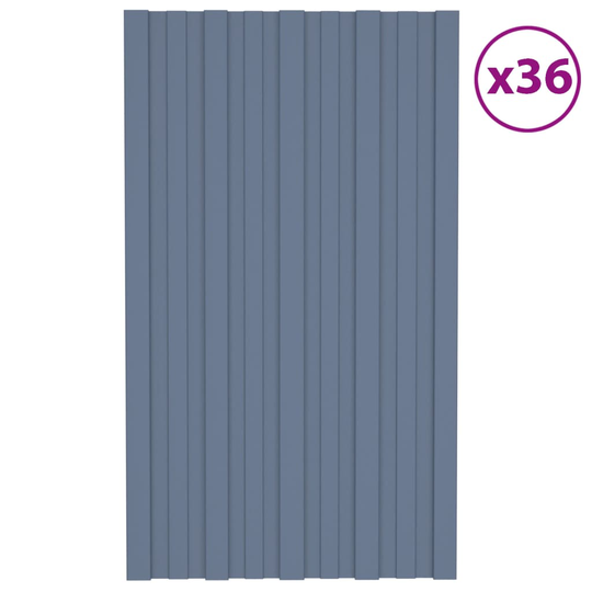 vidaXL Kattopaneeli 36 kpl galvanoitu teräs harmaa 80x45 cm