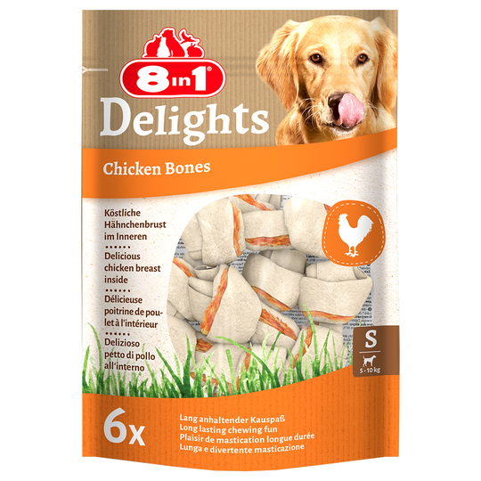 2 + 1 kaupan päälle! 3 x 8in1 Delights -koiranherkut - puruluut kana: S, 3 x 210 g (18 kpl)