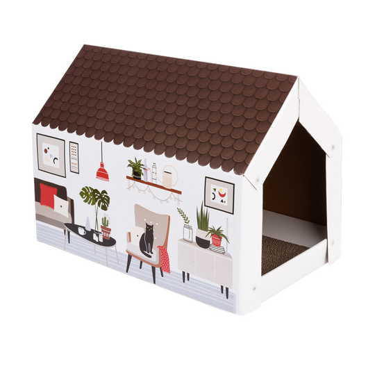 XL Home -kissanmökki, mukana raapimislauta - Winter - P 58 x L 36 x K 41 cm