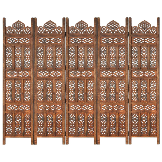 vidaXL 5-paneelinen tilanjakaja ruskea 200x165 cm täysi mangopuu